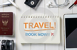Travel Agency booking Banner with text Travel Book Now on book page.