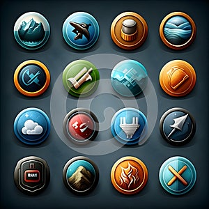 Travel agency flight system logo icons buttons application game website