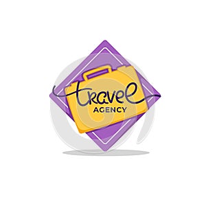 Travel Agency Lettering Logo with White Clouds and Plain on Blue