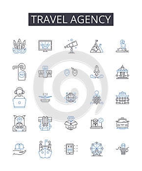 Travel agency line icons collection. Budgeting, Investment, Frugality, Planning, Conserving, Efficiency, Thriftiness