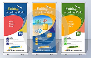 Travel agency Roll Up. Truism X-Banner. Business digital Roll Up Banner. Holiday x-stand Banner. Tours Vacation exhibition display