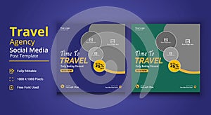 Travel Agency Social Media Post Template, Travel Social Media Banner Post