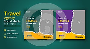 Travel Agency Social Media Post Template, Travel Social Media Banner Post