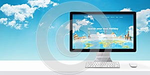 Travel agency web site on a computer display. Free space beside for text
