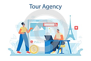 Travel agent concept. Tourism specialist selling tour, cruise, airway