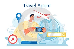 Travel agent concept. Tourism specialist selling tour, cruise, airway