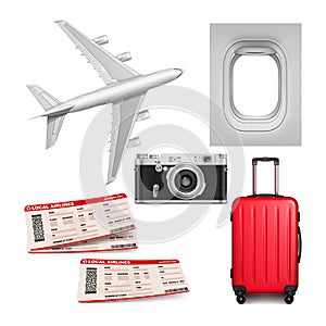 Travel airline vacation set vector