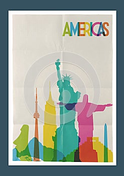 Travel Americas landmarks skyline vintage poster