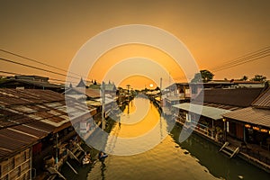 Travel Amphawa Floating market village at sunset , Samut Songkhram, Thailand