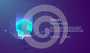 Travel anywhere, vacation and tourism concept for holidays around the world. Vector illustration for banners, backgrounds etc.