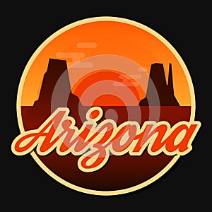 Travel Arizona destination retro round icon
