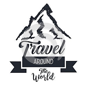 travel around the world card with hand drawn lettering phrase