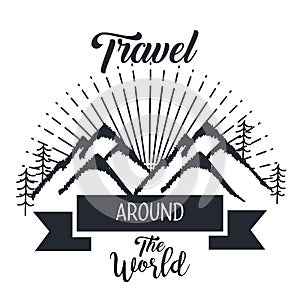 travel around the world card with hand drawn lettering phrase