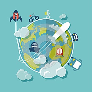 Travel around the world flat design