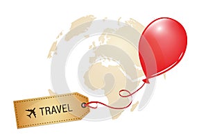 Travel around the world label red balloon