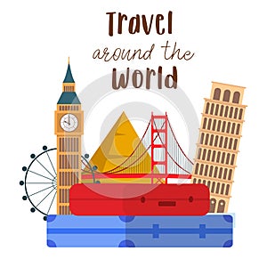 Travel around the World Lettering Vector Postcard