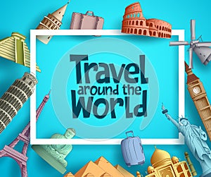 Travel around the world vector banner template design with frame