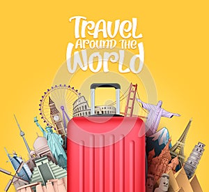 Travel around the world vector design. Travel in famous tourism landmarks and around the world attractions