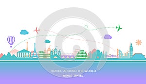 Travel around the world vector flat illustration