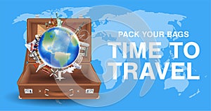 Travel around the world with world landmark in bag