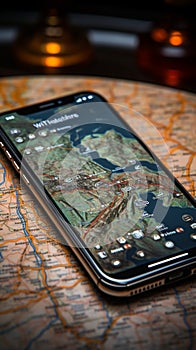 Travel assistance, phone s GPS navigator shows the route on a map