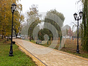 Travel through the autumn park in the city, watching the natural changes, plunging into the daytime fog and enjoying the communica