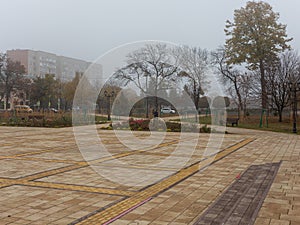 Travel through the autumn park in the city, watching the natural changes, plunging into the daytime fog and enjoying the communica