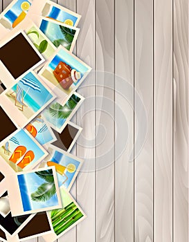 Travel Background With Photos From Holidays On A Seaside On Wood