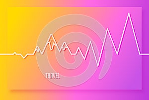 Travel background with pulse and a mountains in linear style. Vector