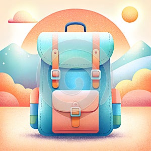 Travel backpack close-up in grain style, illustration generated by AI.