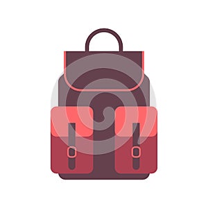 Travel backpack icon in flat style. Handbag travel or school equipment isolated on white. Vector illustration