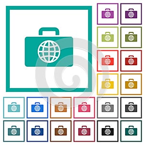 Travel bag flat color icons with quadrant frames