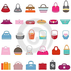 Travel bags. Handle travel luggage bag, suitcase and fashion ladies handbags, tourism shopping bag.