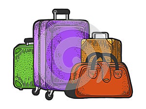 Travel bags suitcase sketch engraving vector