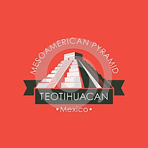 Travel banner with Mesoamerican pyramids in Mexico