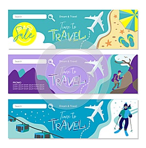 Travel banner for web site. Set of vector template design