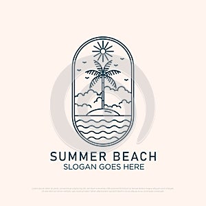 Travel Beach logo design with line art simple vector minimalist illustration template
