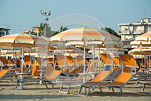 Travel beach Romagna - umbrellas and sunbeds