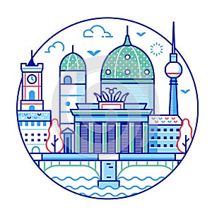 Travel Berlin Circle Icon in Line Art Design