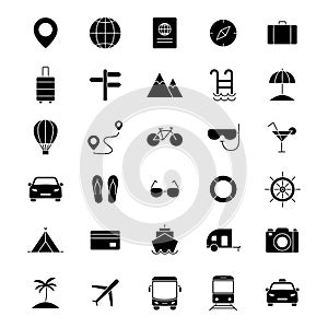 Travel black icons set. Vocation symbols silhouette.