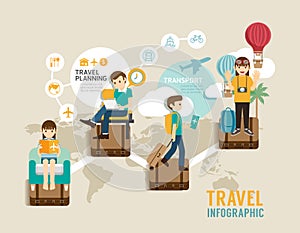 Travel board game flat line icons concept infographic step to world travel,vector illustration
