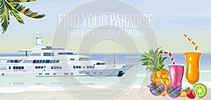 Travel boat Vector. Summer cruise journey poster templates
