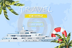 Travel boat Vector. Summer cruise journey poster templates