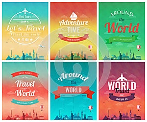 Travel brochure with world landmarks. Template of magazine, poster, book cover, banner, flyer. Vector