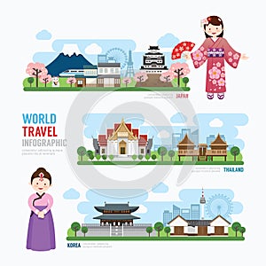 Travel and Building asia Landmark korea, japan, thailand Template Design Infographic. Concept Vector Illustration .