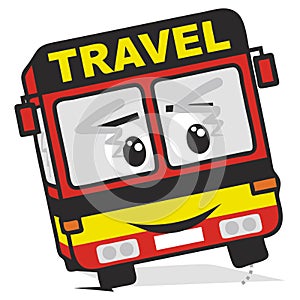 Travel bus, crazy vector illustration, dancing bus