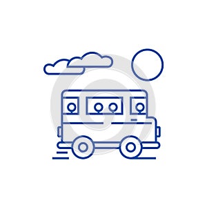 Travel bus line icon concept. Travel bus flat  vector symbol, sign, outline illustration.