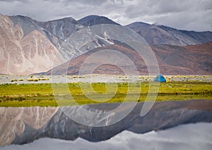 Travel Camping Peaceful lake reflection Cloudy Day