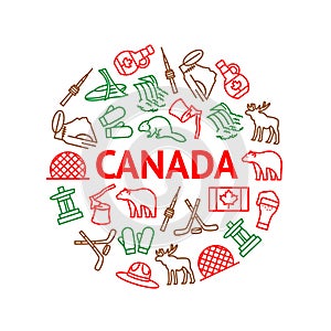 Travel Canada Signs Thin Line Round Design Template Ad. Vector photo