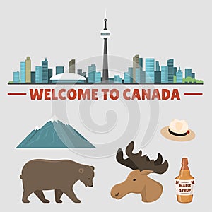 Travel canada traditional objects country tourism design national symbol vector illustration.